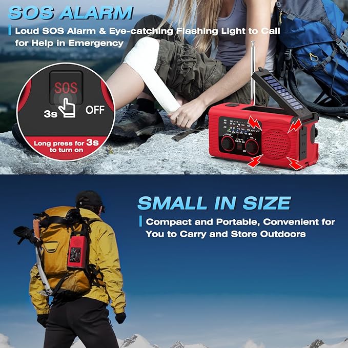 NITIGO Emergency Weather Radio, 4000mAh NOAA Weather Alert Radio Solar Charging, Hand Crank & USB Charged, AM/FM with LED Flashlight, Reading Lamp, SOS Alarm, Headphone Jack for Outdoor Indoor
