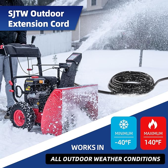 100 FT 3 Outlet Outdoor Extension Cord Waterproof, 16/3 SJTW Black Extension Cord with Multiple Outlets, Heavy Duty 16 Gauge 3-Prong Grounded Power Cable for Garden and Home Use, ETL Listed
