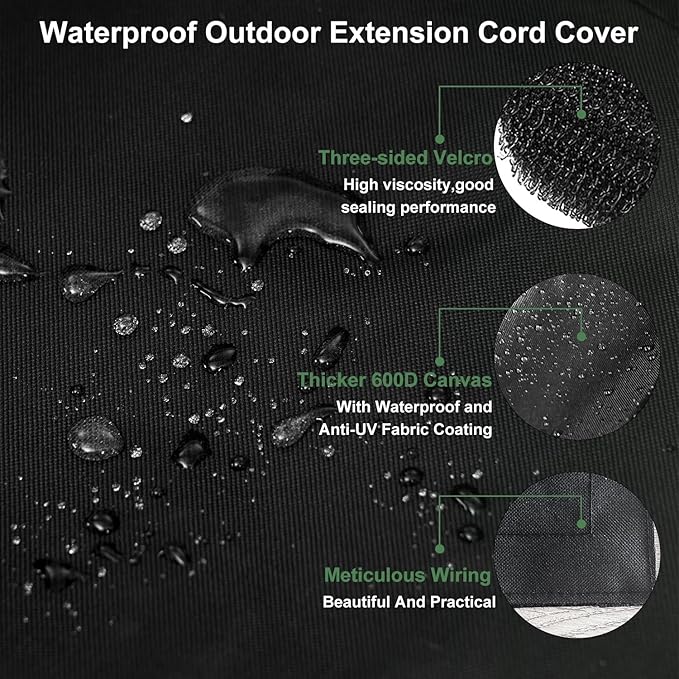 (Not Plastic) 3Pack Outdoor Extension Cord Safety Cover,11.2x6 Inch,600D Canvas Oxford Cloth Waterproof Electrical Outlet Cover, with Velcro Closed,Weatherproof Plug Cable Connectors Protector