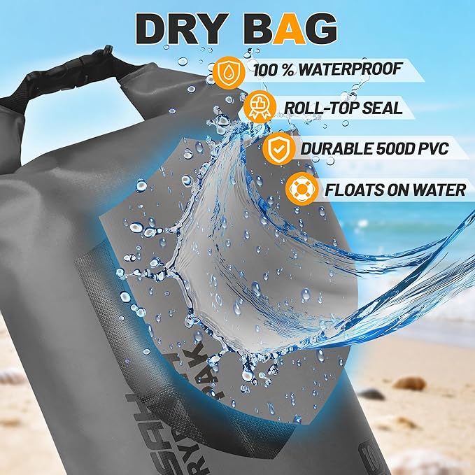 Waterproof Dry Bag, 5L/10L/20L/30L/40L Roll Top Lightweight Storage Backpack with Phone Case for Women & Men, Floating Waterproof Sack for Travel, Swimming, Kayaking, Paddle Board, Camping & Beach