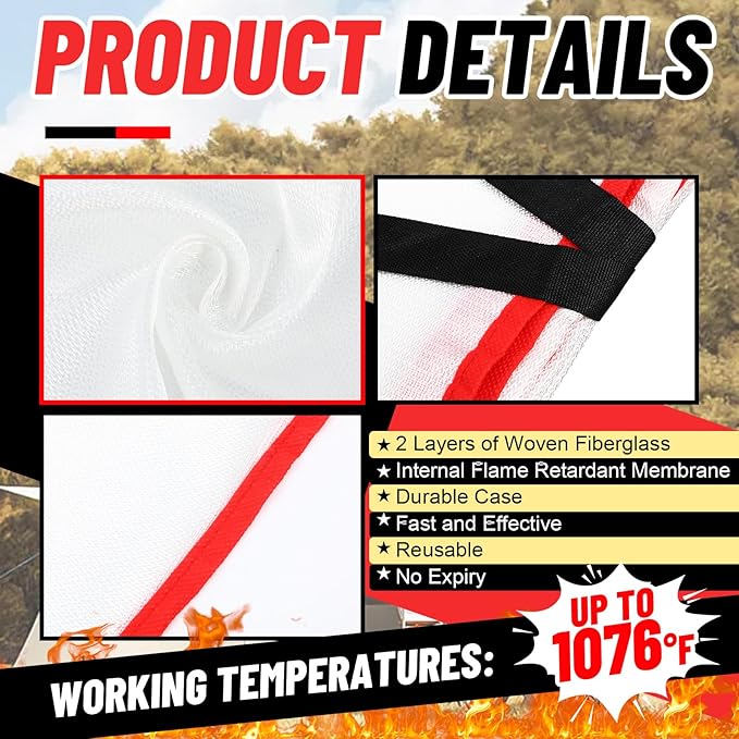 45 Pcs Emergency Fire Blankets for Home and Kitchen 40x40 Inch 15 Fiberglass Fire Suppression Blankets with 15 Fireproof Gloves & 15 Hooks for House Grill Fireplace Camping Car Warehouse Safety
