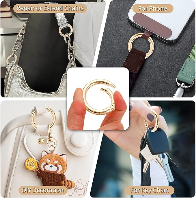 Gkeygo Key Ring Clip, 4/5 Inch Keychain Rings, 8 Pack Round Carabiner Clip for Keys, Buckle, Bags, Purses - Key Chain Hooks Replacement Keychains Lanyard DIY Crafts, Light Gold