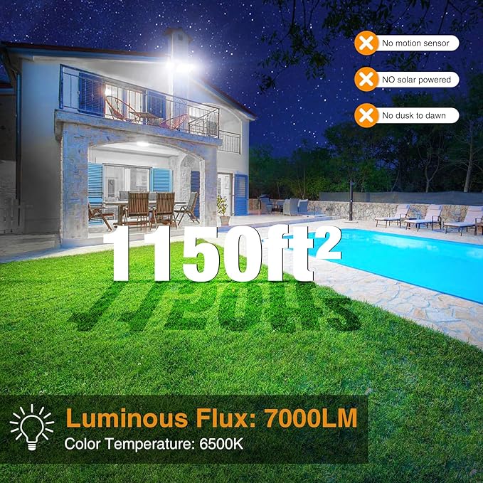 Onforu 3 Packs 75W LED Security Light, 7000LM Outdoor Flood Lights Fixture with 3 Adjustable Heads, IP65 Waterproof, 6500K White Brightness Exterior Wall Mount Security Light for Eave, Yard(White)