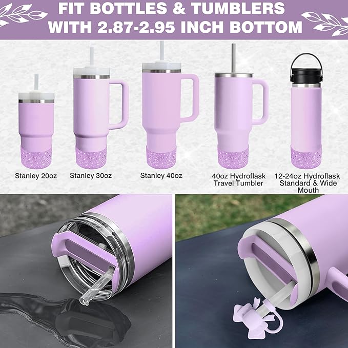 9PCS Purple for Stanley Cup Accessories Set Bling Initials Bow Charms for Stanley Decorations 30/40 Oz Tumbler Accessories Including Bow Straw Topper, Handle Strap, Spill Stopper（Letter K）