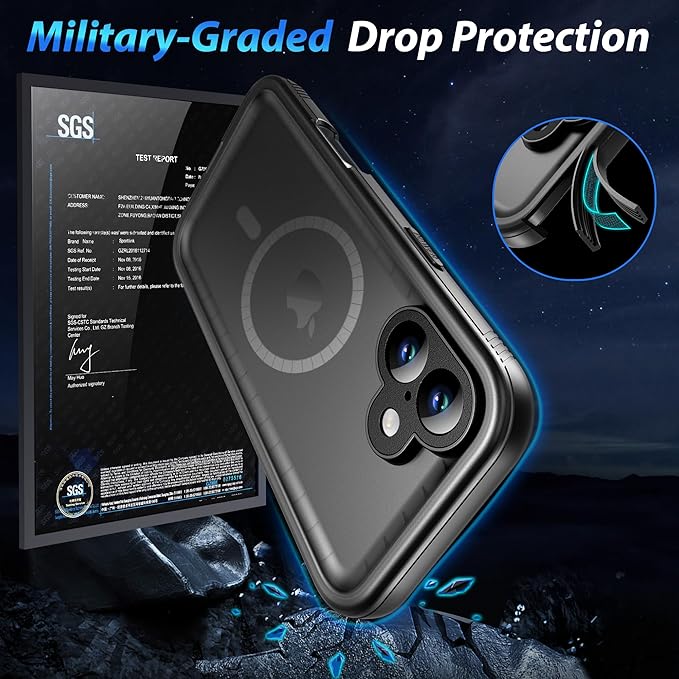 SPORTLINK for iPhone 16 Plus Case - IP68 Waterproof Military Protective Full Body Heavy Duty Shockproof 360 Sealed Dustproof with Camera Screen Protector Cover for i Phone 16 Plus 6.7" Mag/Black