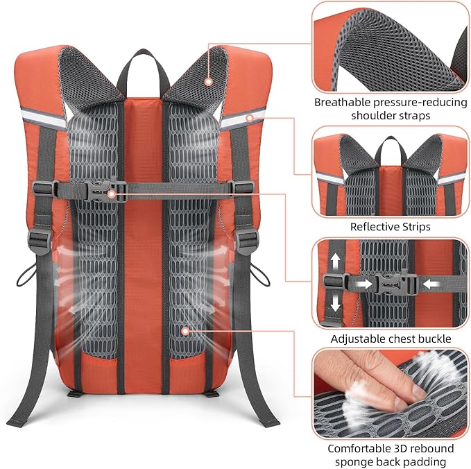 RealCool Hiking Backpack for Men Women,30L Lightweight Waterproof Travel Camping Backpack Hiking Daypack for Cycling Running,Orange