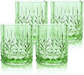 BELLAFORTE Shatterproof Tritan Plastic Short Tumbler, Set of 4, 13oz - Myrtle Beach Unbreakable Crystal Cut Old Fashioned Drinking Glasses for Whiskey - BPA Free - Dishwasher Safe - Green