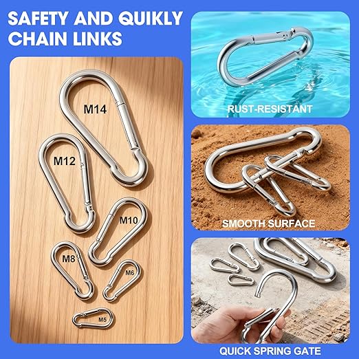 120Pack M6 Spring Snap Hooks Carabiner, 1/4" Heavy Duty Carabiner Clips Chain Quick Links Spring Safety Hook Connector for Dog Leash Backpack Hiking Fishing Bag Outdoor Travel