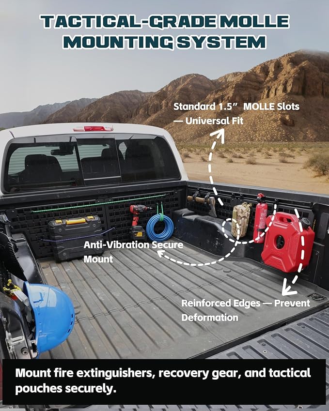 Trumgeta Side Bed MOLLE Panel Fit for 2016-2023 Toyota Tacoma 5FT Bed, Heavy-Duty Aluminum Truck Storage Organizer System for Camping, No-Drill Installation Truck Bed Organizer Accessories