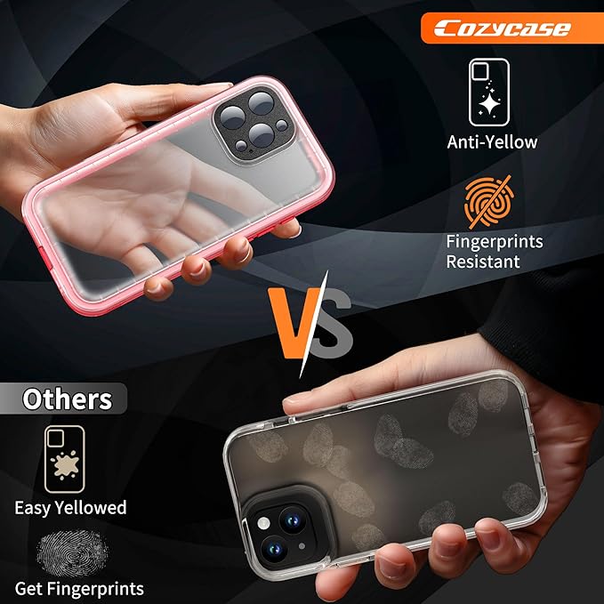Cozycase for iPhone 16 Pro Case Waterproof - 360 Heavy Duty with Screen/Camera Protector Shockproof IP68 Underwater Dustproof Water Dust Shock Proof Full Body/Front and Back Case Pink/Frosted Clear