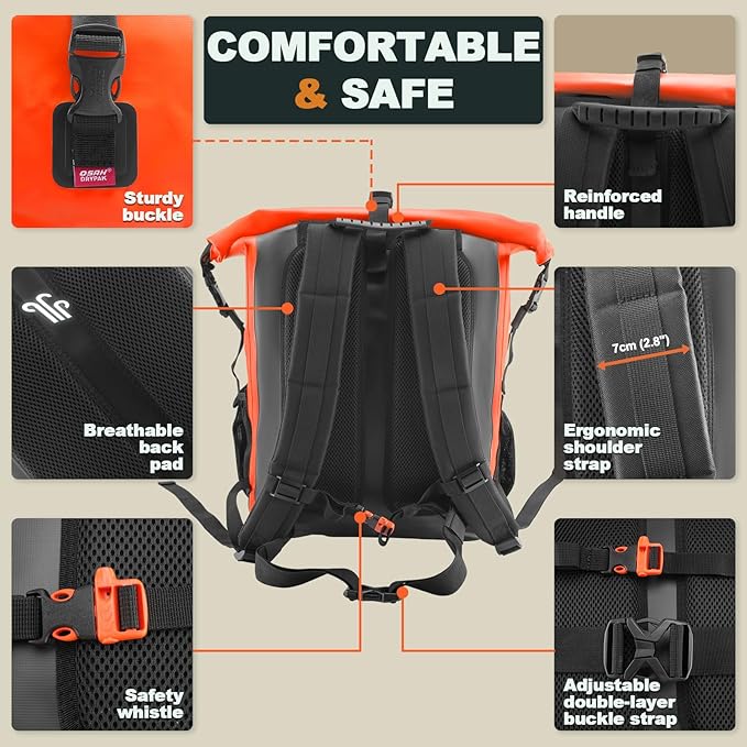 OSAH DRYPAK Waterproof Backpack Dry Bag 25L/35L/55L/85L – Heavy Duty Roll-Top Hiking Backpack Sack Keeps Gear Dry for Travel, Kayaking, Boating, Camping, Rafting and Fishing