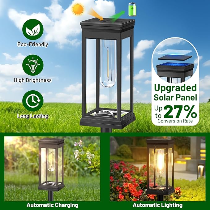 BesLowe Solar Pathway Lights Outdoor, 2-Pack Large LED Solar Light Outdoor Waterproof, Super Bright Outside Lights for Yard, Sun-Powered Landscape Lighting for Garden Walkway, Warm White