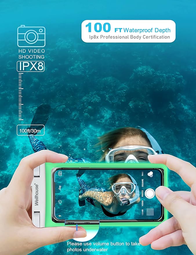 wellhouse Waterproof Phone Pouch, Waterproof Phone Case for iPhone 17 16 15 14 13 Pro Max XS Samsung, IPX8 3D Cellphone Dry Bag Beach Essentials (1 Pack - Luminous White7.0, 7 inch)