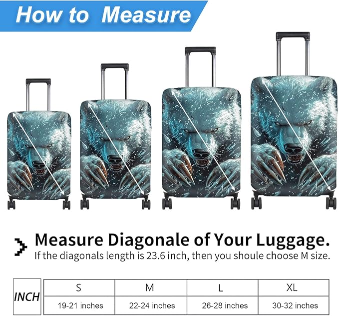 Luggage Cover Protector for 26-28 Inch Suitcases, TSA Approved Elastic Travel Suitcase Covers, Anti-Scratch Washable Luggage Sleeve for Carry On & Checked Bags, White Bear with Claws