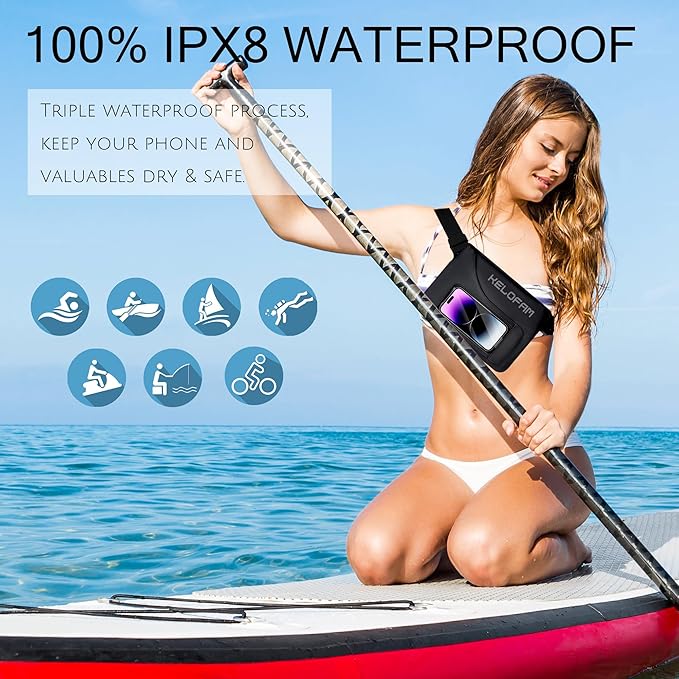 Waterproof bag Fanny Pack with Phone Case, Water proof Phone Pouch Dry Bag Keep Valuables Safe for iPhone Samsung, Adjustable Waist Strap and Screen Touch Sensitive for Swimming Boating Beach Fishing