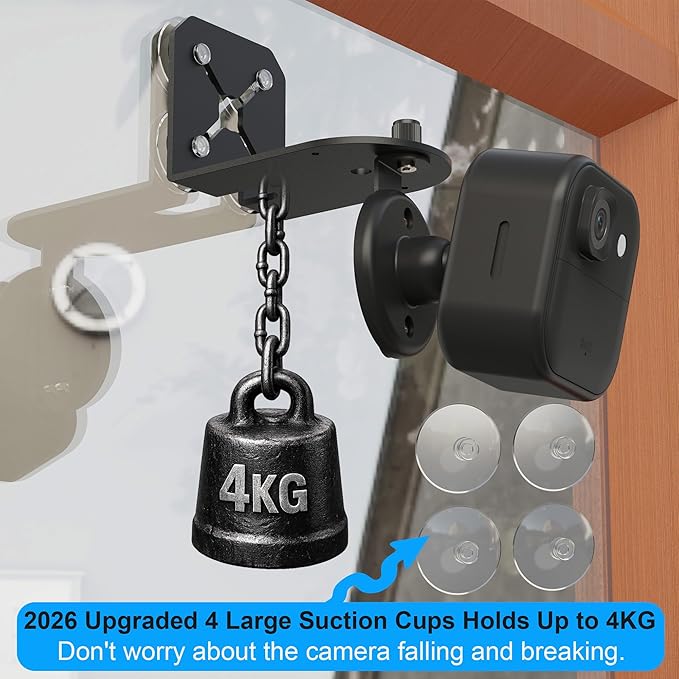 2-in-1 Metal Camera Mount for Blink Outdoor 4 & Blink Mini, （2026 Upgrade Big Suction with 360° Adjustable Bracket, Window Suction or Screw Wall Mount, Heavy Duty, Black (2-Pack)
