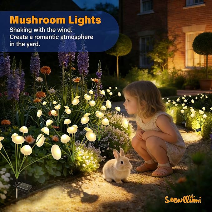 Solar Garden Lights Outdoor, 4Pack Solar Lights Garden Decor, Swaying Mushroom Lights Waterproof for Yard, Patio,Pathway Decoration,Gifts for Women,Mom(Warm White)
