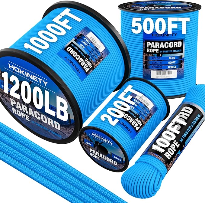 1200 Paracord Rope - 4.4mm 14 Strand Nylon Parachute Spool para Cord Lanyard for Outdoor Camping Survival Utility Tent Crafting DIY Projects Fishing Clothsline Bracelet - Blue 1000FT