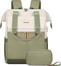 LOVEVOOK 17.3 Inch Laptop Backpack for Women, Large Capacity Travel Backpack with Organizer Bag,Waterproof Carry on Backpack Work Bag with USB Port,Teacher Nurse Backpack Purse,2PCS,Beige-Bean Green