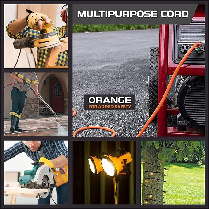 Iron Forge Cable 12 Gauge Extension Cord 6 ft, 12/3 SJTW 6 Foot Heavy Duty Extension Cord Outdoor 3 Prong, Weatherproof Orange Power Cable 15 Amp, Great for Major Appliances