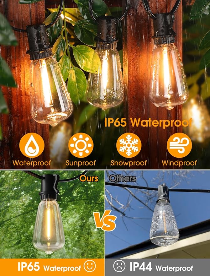 Larkvue 100FT(4x25FT) Outdoor String Lights, Patio Lights with 40+4 LED Dimmable Waterproof Linkable ST38 Edison Bulbs for Gazebo Camping Party, Black