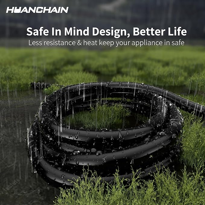 HUANCHAIN Black Outdoor Extension Cord 100 FT Waterproof, Flexible 16/3 Gauge Power Cord Extension 3 Prong 10A 1250W SJTW ETL Listed