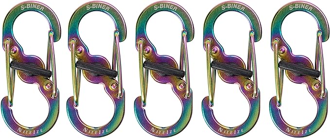 Nite Ize S-Biner MicroLock Stainless Steel - Durable Key Holder Carabiner Clip - S-Biner with Locking Gates - Durable & Strong Mini Carabiners for Keychain Accessories - Spectrum (5 Pack)