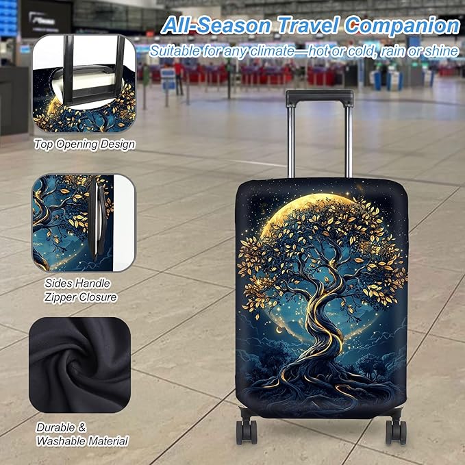 Luggage Cover Protector for 30-32 Inch Suitcases, TSA Approved Elastic Travel Suitcase Covers, Anti-Scratch Washable Luggage Sleeve for Carry On & Checked Bags, Tree of the Universe
