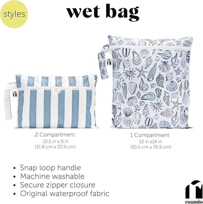 Bumkins Roamio - Waterproof Wet Bag - For Baby, Travel, Swim Suit, Cloth Diapers, Pump Parts, Pool, Gym, Toiletry, Strap to Stroller - Reusable & Easy to Clean - 2pk - Black Check