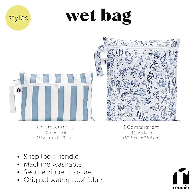 Bumkins Roamio Waterproof Wet Dry Clutch Bag for Baby, Travel, Swim Suit, Cloth Diapers, Pump Parts, Pool, Gym Clothes, Toiletry, Hook to Stroller, Pack for Daycare, Zip Pack Pouch, Nautical Stripe