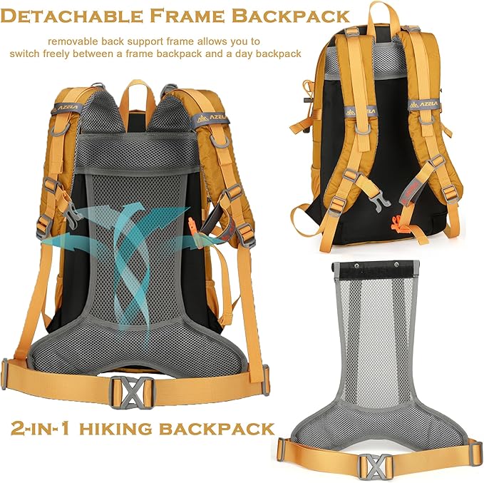 35L Hiking Backpack Detachable Frame Backpack with Rain Cover Waterptoof Travel Backpack for Women Men Daypack for Camping (Black)