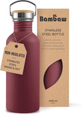 Bambaw Non-insulated 32 oz Water Bottle, Reusable Water Bottle Red, Single Wall Stainless Steel Water Bottle, Travel Water Bottle 32oz, Metal Water Bottle with Handle – Red Berry