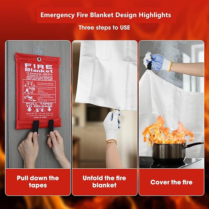 FJNATINH Fire Blankets Emergency for Home - 1 Pack 40' x 40' Fiberglass Blanket for Kitchen and Home (8)