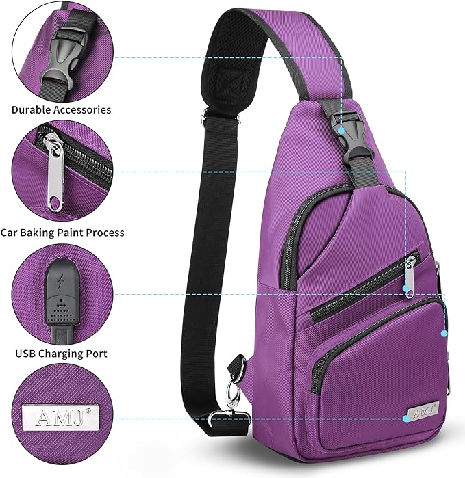 AMJ Crossbody Sling Bag Men Women, Casual Shoulder Backpack, Chest Daypack Satchel for Hiking Travel