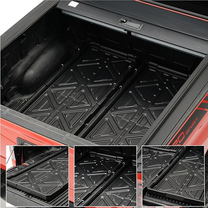 Truck Bed Slide Out Cargo Tray, 56" L x 42.9" W Size Slide-Out Truck Bed Organizer Tray for 5’+Long Beds, Sliding Truck Organizers and Storage Tray with Open Hooks & Elastic Cargo Net