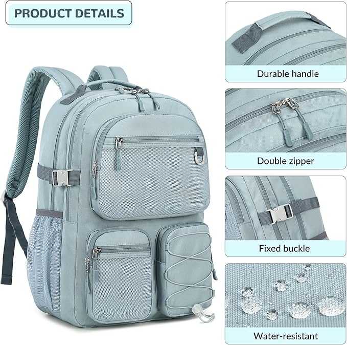 Lohol Multi-Pocket Backpack for School College Travel, Heavy Duty Big Bookbag with 15.6 inch Laptop Compartment (Blue Pink Tie-Dye