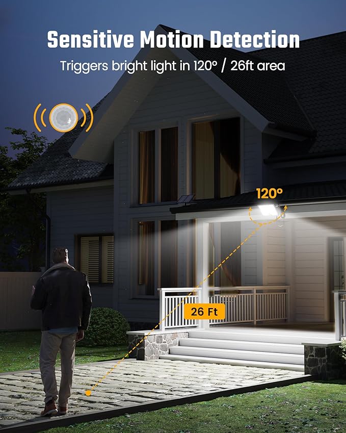 SUPERDANNY Solar Outside Lights with 113 Bright LEDs 7000K, Motion Sensor Outdoor Flood Lights Dusk to Dawn with 16ft Cable IP65 Waterproof, Security Light for Garden Barn Porch 2 Pack