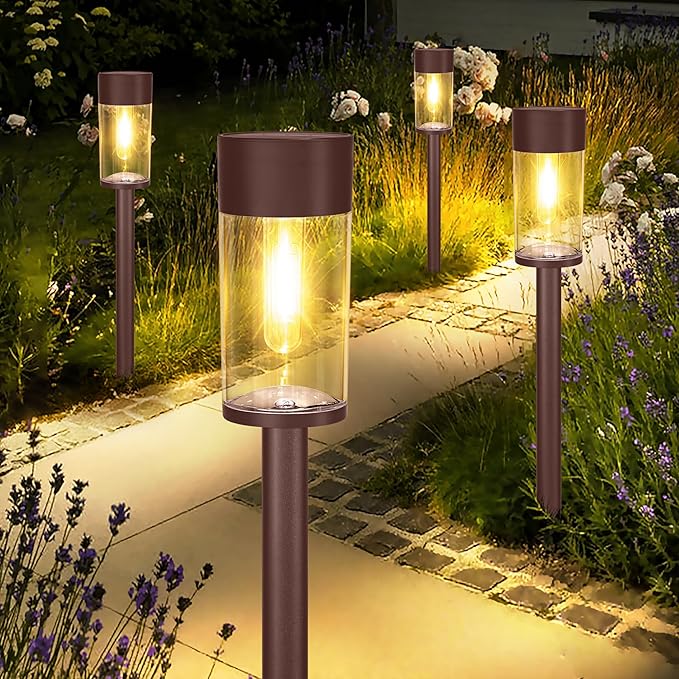 UME 8 Pack Solar Pathway Lights Outdoor, Bright Solar Garden Lights with Metal Design–IP65 Waterproof, Auto On/Off, 3000K LED Landscape Lighting for Yard, Lawn, Walkway, Driveway, Patio Decor