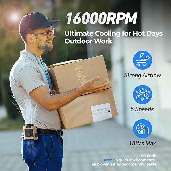 AMACOOL Portable Waist Fan Clip On, Father's Day Gifts for Dad Husband, 10000mAh Rechargeable Wearable Shirt Fan, Powerful Belt Fans, Birthday Gifts for Men Jobsite Travel Camping Essentials 2026