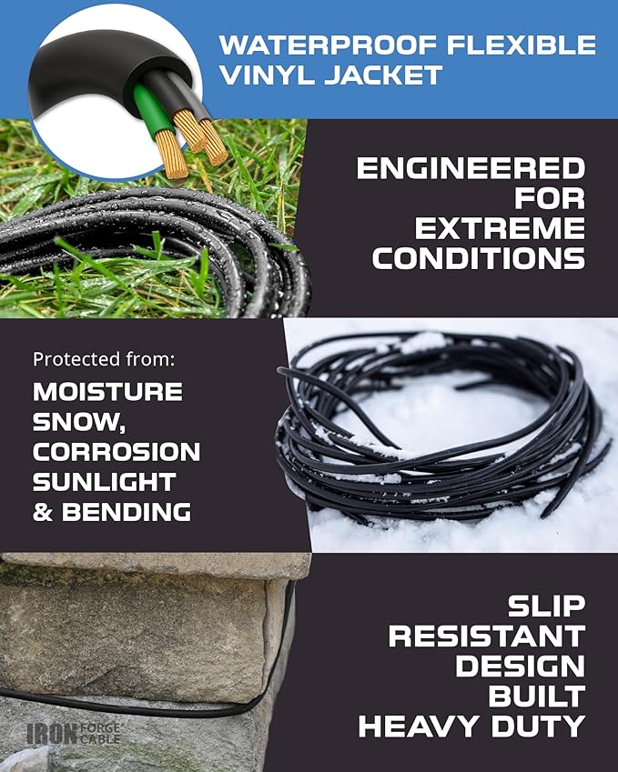 Iron Forge Cable 150 Ft Black Extension Cord, 16/3, 150 Foot Extension Cord, 3 Prong, Weatherproof - Great for Outside Use