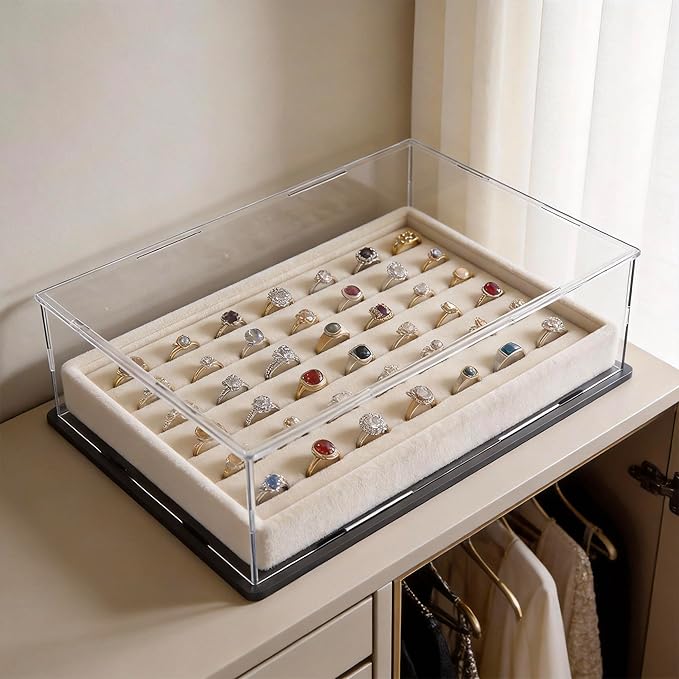 SVENJBB Large Display Case for Books and Medals, 13x13x5 Inch Acrylic Box for Stamp and Cards, Clear Acrylic Display Cases with Matte Black Base for Collection Protection and Storage