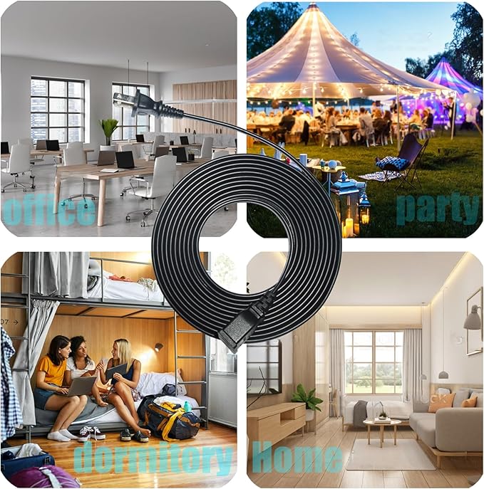Black Extension Cord 10 ft Long Thin Extension Cords 2 Prong with Single Plug Ideal for Christmas Lights,Halloween Decorations, Lamps,TV Power Cord Indoor/Outdoor Use