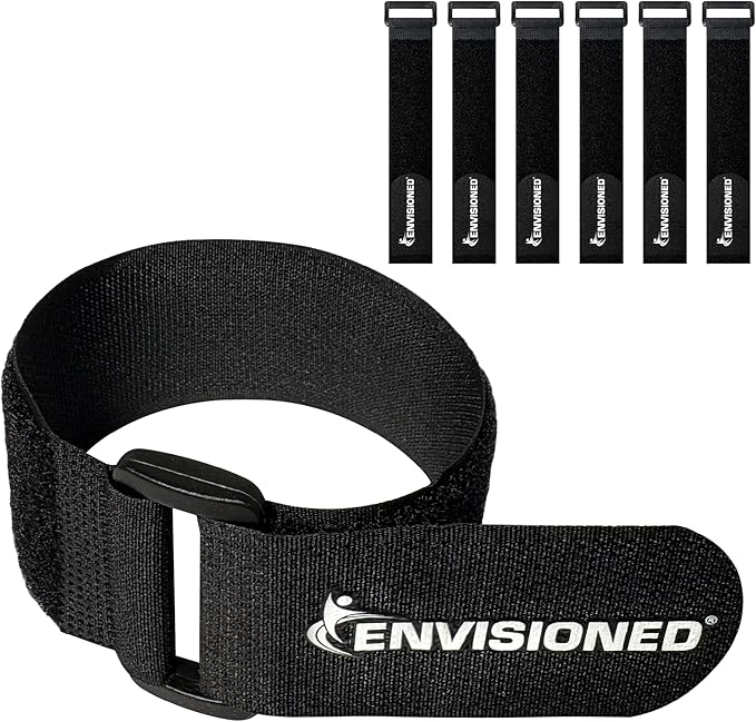 Reusable Cinch Straps 2" x 60" - 6 Pack, Multipurpose Strong Gripping, Quality Hook and Loop Securing Straps (Black)