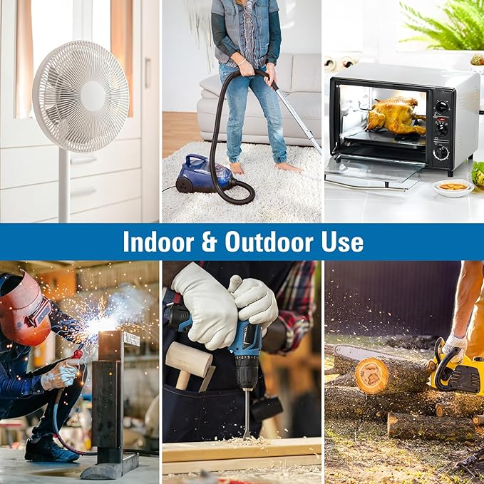 K KASONIC - 100-Feet 3 Outlet Extension Cord, UL Listed, 16/3 SJTW 3-Wire Grounded, 10 Amp 125 V 1625 Watts, Multi-Outlet Indoor/Outdoor Use, Black