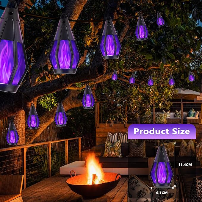 Solar String Lights for Outside, 21Ft Solar Patio Lights with 10 Flickering Flame Light Bulbs, Waterproof Purple Solar Powered Outdoor Lights for Garden Yard Patio Gazebo Bistro Cafe Porch Party Decor