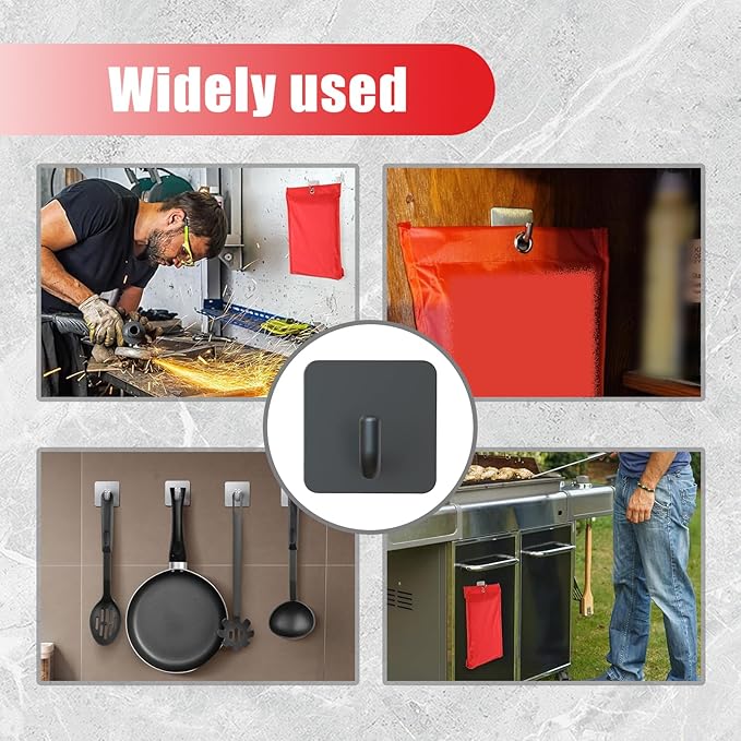 Emergency Fire Blanket Wall Hooks，Waterproof Stainless Steel Adhesive Hooks for Home Kitchen Bathroom Office and Outdoor (Black, 5 Pack)