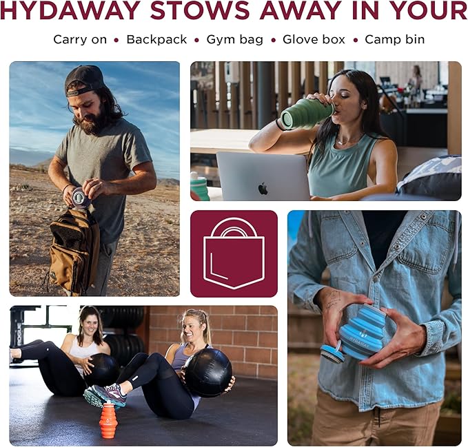 HYDAWAY Travel Collapsible Water Bottle 25oz - BPA-Free, Leakproof, Lightweight, Portable & Space-Saving - Perfect for Hiking, Travel, and All-Day Hydration