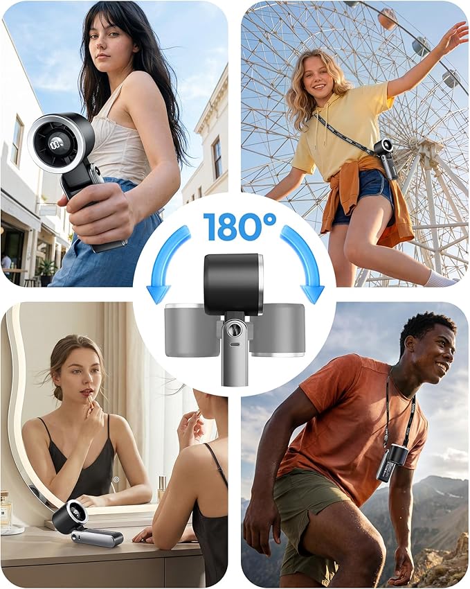 Gaiatop Portable Handheld Turbo Fan, 15 Hrs Cooling, 180° Foldable 4-in-1 Hand Held Fans, 6-Speed (1-100) Personal Mini Handheld Fans, Small Portable Fan for Travel, Working, Outdoor Women Gifts Black