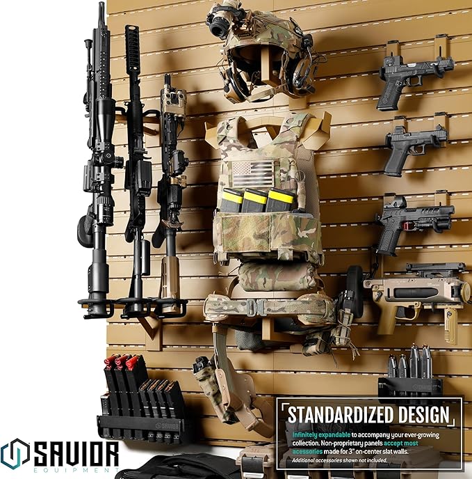Savior Equipment Wall Rack System Tactical Vest Attachment Gear Wall Mount Display Rack Organizer, Adjustable Width, Heavy-Duty Steel Construction Hold Up to 40 lbs