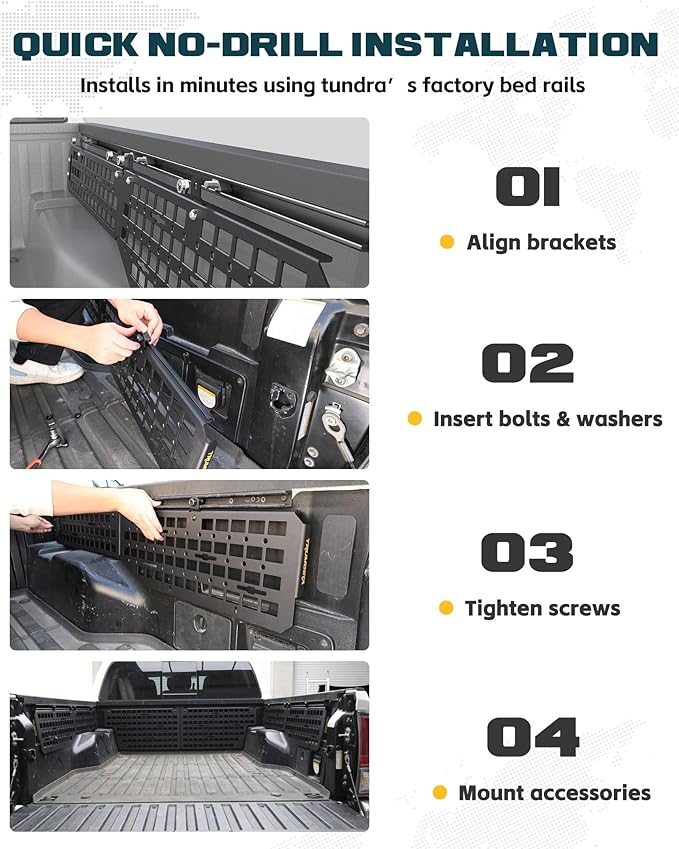 Trumgeta Front Bed MOLLE Panel Fit for 2007–2021 Toyota Tundra, Heavy-Duty Aluminum Truck Storage Organizer System for Camping, No-Drill Installation